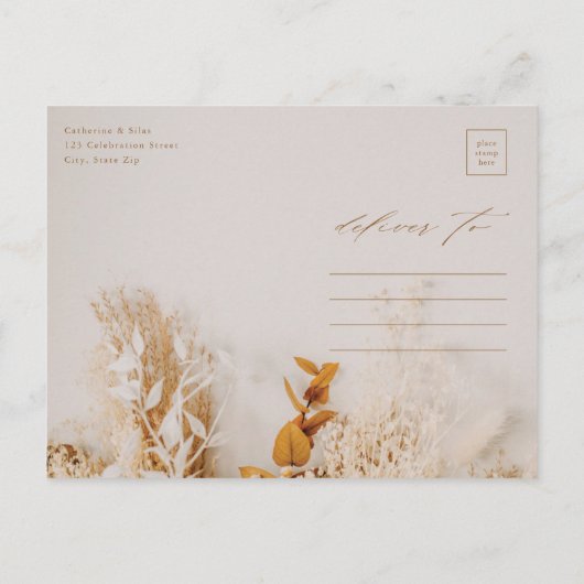 Invitation Carte Postale Mariage Boho Fall Flowers (Dos)