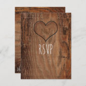Invitation Carte Postale Mariage Bois Sculpté Arbre Coeur Bois Rustique RSV (Devant / Derrière)