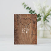 Invitation Carte Postale Mariage Bois Sculpté Arbre Coeur Bois Rustique RSV (Debout devant)