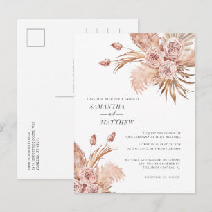 Invitation Carte Postale Mariage botanique d'herbe des Pampas en terre cuit