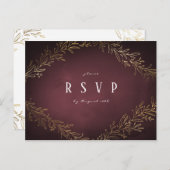 Invitation Carte Postale Mariage botanique en or doré bordeaux RSVP (Devant / Derrière)