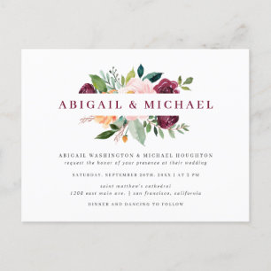 Invitation Carte Postale Mariage Bouquet simple Blush & Burgundy