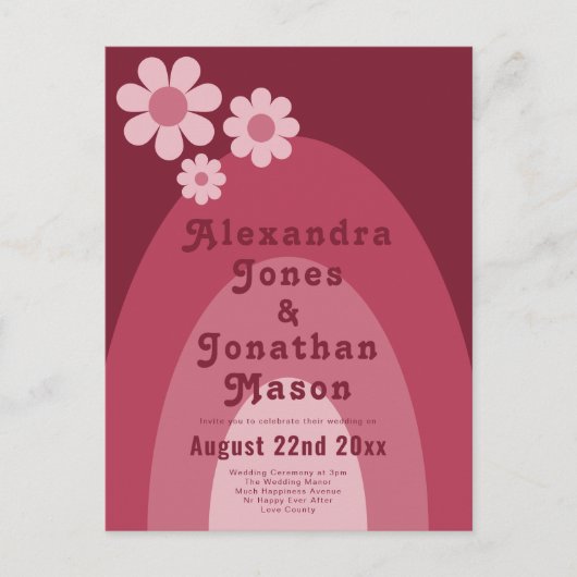 Invitation Carte Postale Mariage budget moderne Retro Daisy Arch rose (Devant)