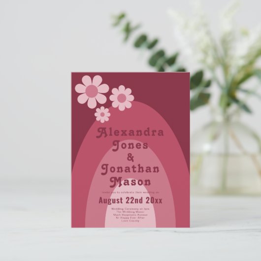 Invitation Carte Postale Mariage budget moderne Retro Daisy Arch rose (Debout devant)