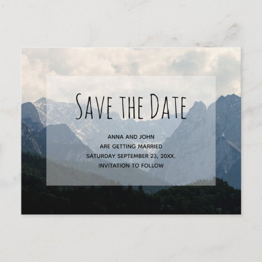 Invitation Carte Postale Mariage campagnard Alpine Mountains Enregistrer la (Devant)