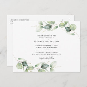 Invitation Carte Postale Mariage campagnard botanique Eucalyptus Foliage