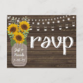 Invitation Carte Postale Mariage campagnard rustique Bois et tournesols RSV (Devant)
