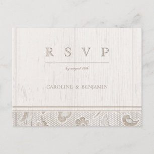Invitation Carte Postale Mariage campagnard rustique en dentelle blanche RS