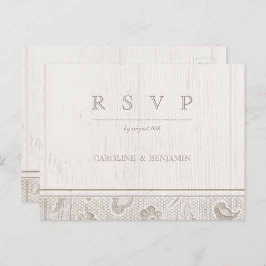 Invitation Carte Postale Mariage campagnard rustique en dentelle blanche RS (Devant / Derrière)