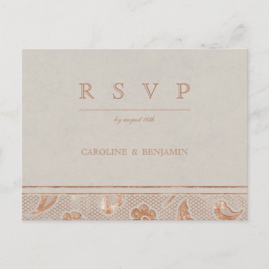 Invitation Carte Postale Mariage campagnard rustique en dentelle d'or Kraft (Devant)