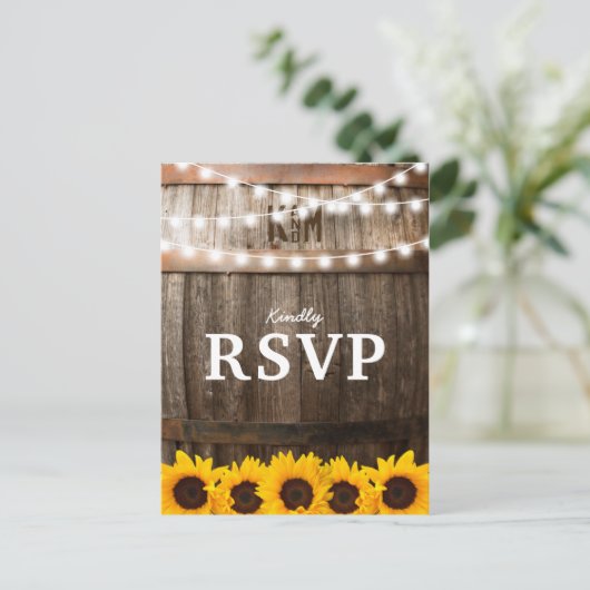 Invitation Carte Postale Mariage campagnard rustique RSVP | Lumières tourne (Debout devant)