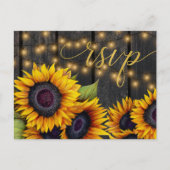 Invitation Carte Postale Mariage campagnard rustique tournesol bois RSVP (Devant)