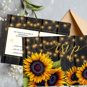 Invitation Carte Postale Mariage campagnard rustique tournesol bois RSVP
