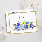 Invitation Carte Postale Mariage Carolina Bleu Floral Marron RSVP