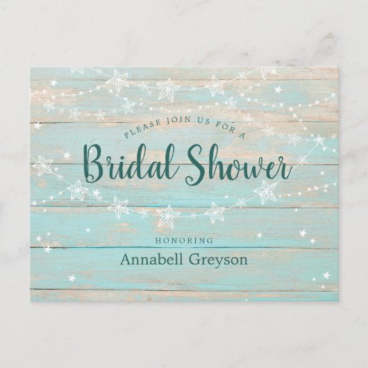 Invitation Carte Postale Mariage champêtre bleu avec étoiles de ficelle Sho (Devant)