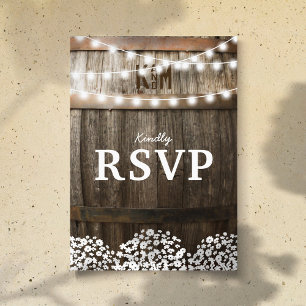 Invitation Carte Postale Mariage champêtre Chaîne de lumières RSVP