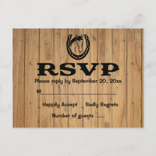 Invitation Carte Postale Mariage Cheval Marron Bois Western RSVP Campagne