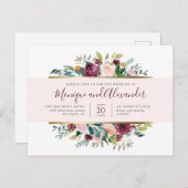 Invitation Carte Postale Mariage chic Pastel rose rayure d'aquarelle (Devant / Derrière)