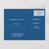 Invitation Carte Postale Mariage classique bleu floral argent blanc RSVP (Dos)