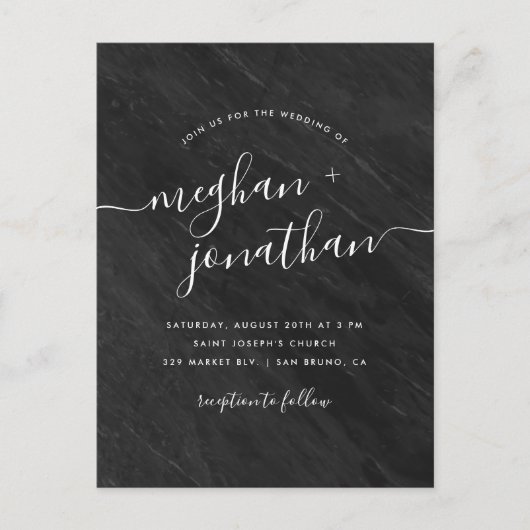 Invitation Carte Postale Mariage contemporain en marbre noir (Devant)