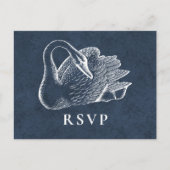 Invitation Carte Postale Mariage Cygne Blanc Nuit Bleu RSVP (Devant)