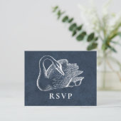 Invitation Carte Postale Mariage Cygne Blanc Nuit Bleu RSVP (Debout devant)