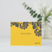 Invitation Carte Postale Mariage Damas Jaune et Gris RSVP (Debout devant)