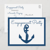 Invitation Carte Postale Mariage d'Ancre bleu de la marine (Devant / Derrière)