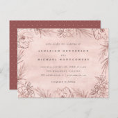 Invitation Carte Postale Mariage d'aquarelle de feuillage en or rose (Devant / Derrière)