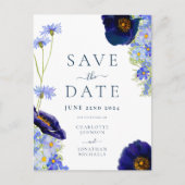 Invitation Carte Postale Mariage d'aquarelle Fleur sauvage bleu moderne (Devant)