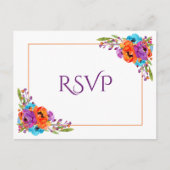 Invitation Carte Postale Mariage d'aquarelle florale violet orange RSVP (Devant)