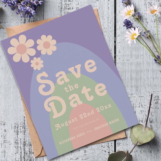 Invitation Carte Postale Mariage d'arche moderne Retro Daisy