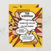 Invitation Carte Postale Mariage d'art moderne de la bande dessinée (Devant / Derrière)