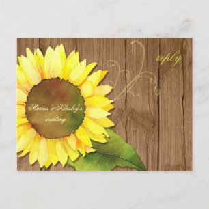 Invitation Carte Postale Mariage de automne de tournesol en bois de grange