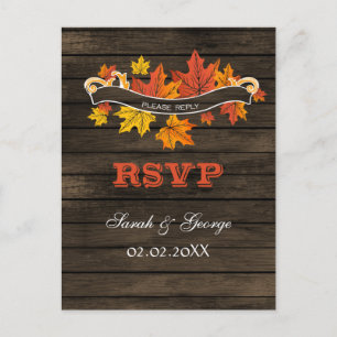 Invitation Carte Postale mariage de automne rsvp en bois de canne rustique
