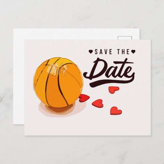 Invitation Carte Postale Mariage de Basketball Enregistrer la Date (Devant / Derrière)