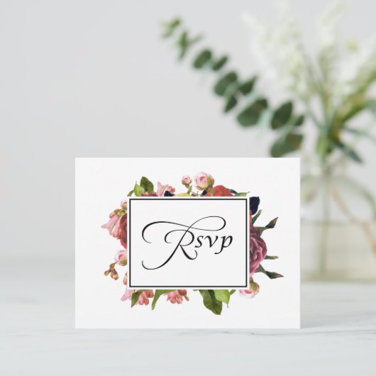 Invitation Carte Postale Mariage de bouquet rose floral RSVP (Debout devant)