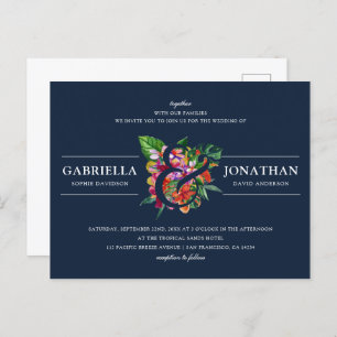 Invitation Carte Postale Mariage de bouquet tropical moderne de la Marine