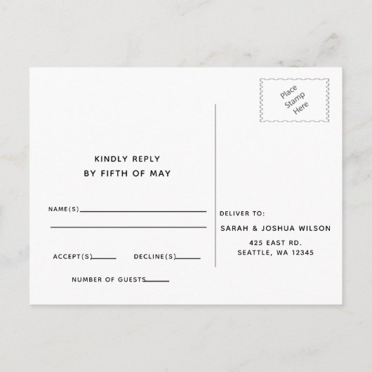 Invitation Carte Postale Mariage de calligraphie noir et blanc simple (Dos)