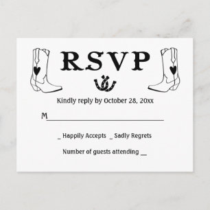 Invitation Carte Postale Mariage de campagne RSVP occidental Bottes de cowb
