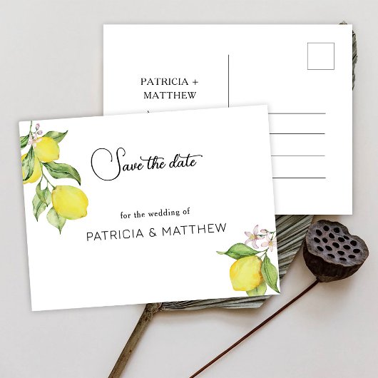 Invitation Carte Postale Mariage de citron d'été Enregistrer la date