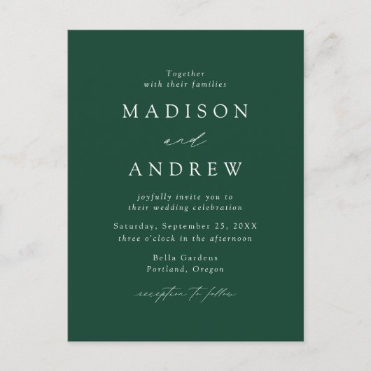 Invitation Carte Postale Mariage de code QR écologique moderne (Devant)