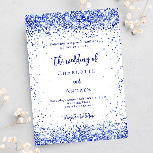 Invitation Carte Postale Mariage de confetti bleu royal