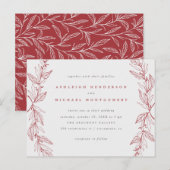 Invitation Carte Postale Mariage de couronne botanique rouge et gris (Devant / Derrière)