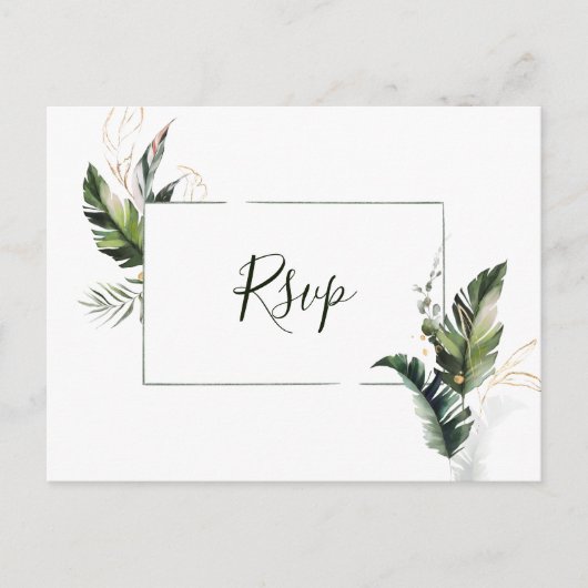 Invitation Carte Postale Mariage de feuillage d'aquarelle tropicale RSVP (Devant)
