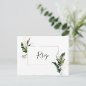 Invitation Carte Postale Mariage de feuillage d'aquarelle tropicale RSVP (Debout devant)
