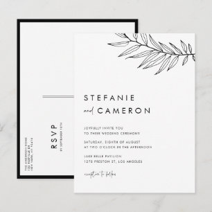 Invitation Carte Postale Mariage de feuillage minimaliste noir Boho