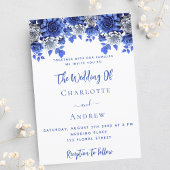 Invitation Carte Postale Mariage de fleurs blanches bleues royales