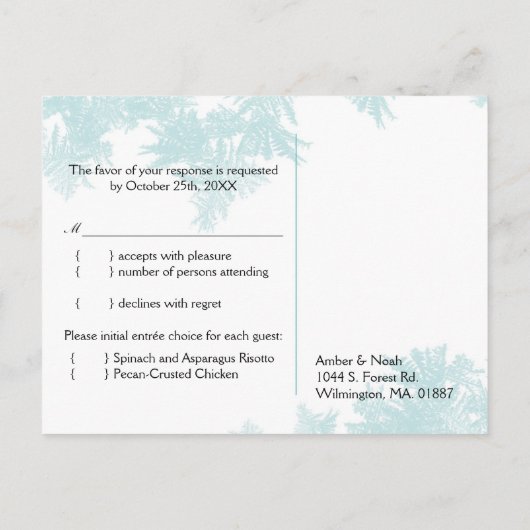 Invitation Carte Postale Mariage de Forêt Mystique Turquoise RSVP (Dos)