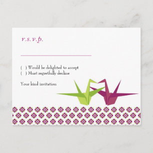 Invitation Carte Postale Mariage de grue papier Origami